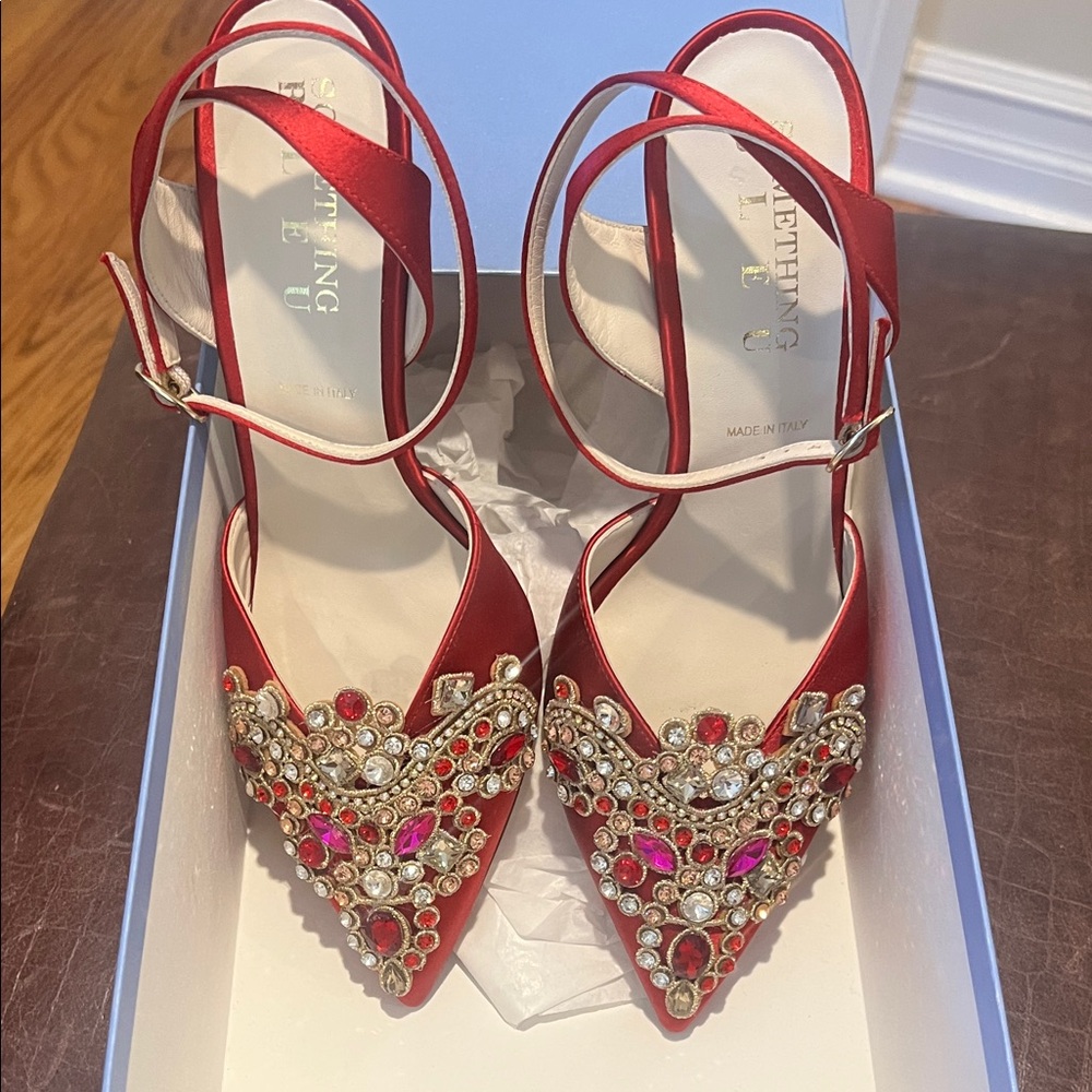 Elegant Red Embellished Women's Heels